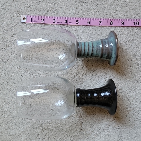 💗 (2) Handmade Ceramic Wine Goblets Glasses Signed 2014 - Picture 6 of 8